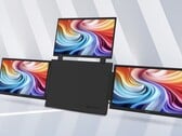 A imagem mostra o monitor portátil Acer PD163Q-P3, que apresenta um corpo central rodeado por três telas de 15,6 polegadas com resolução de 1080p nas laterais 