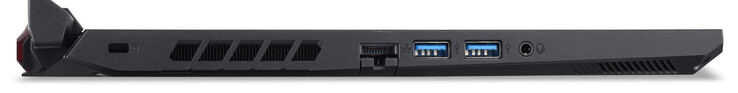 Lado esquerdo: Fechadura de cabo, Gigabit Ethernet, 2x USB 3.2 Gen 1 (Tipo A), áudio combinado
