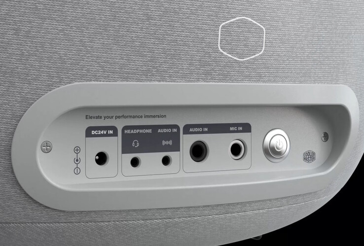 A banqueta Throne X tem conectores para entradas de 3,5 mm aux, 6,3 mm aux e 6,3 mm para microfone dinâmico, além de saída de 3,5 mm para fone de ouvido. (Fonte da imagem: Cooler Master)