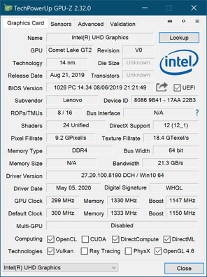 GPU-Z Intel UHD Graphics 620