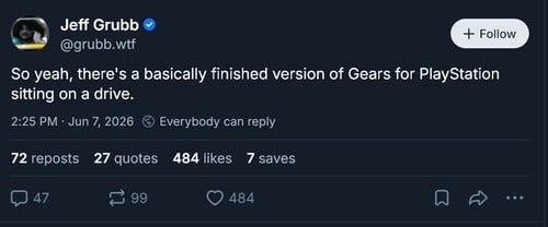 Postagem de Jeff Grubb sobre Gears of War: E-Day PS5 build