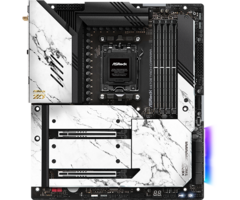 O contraste entre o decalque de mármore branco e o preto do X670E Taichi Carrara faz com que ele seja uma boa opção para aqueles que desejam criar uma estrutura branca (Fonte da imagem: ASRock)