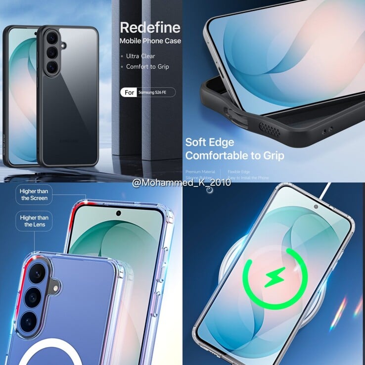 Vazamento de renderizações do case Galaxy S26 FE.