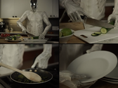 Fotos do segundo torso do Protoclone, com um abdômen acionado que o diferencia de seu antecessor, mostrando seu potencial humano na cozinha. (Fonte da imagem: Clone Robotics)