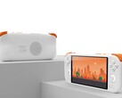 O dispositivo portátil Mangmi AIR X em branco e laranja com tela e alto-falante traseiro. (Fonte da imagem: Mangmi)