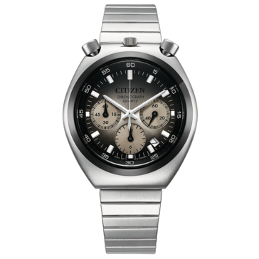 Vista frontal do Citizen Tsuno Chronograph AN3714-50H, com mostrador cinza em degradê.