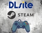 Logotipos do DLsite e do Steam acima do controle (Fonte da imagem: DLsite, Steam com edições)