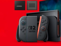 Memória LPDDR5X mostrada acima do Switch 2 (Fonte da imagem: Samsung, Nintendo of America com edições)