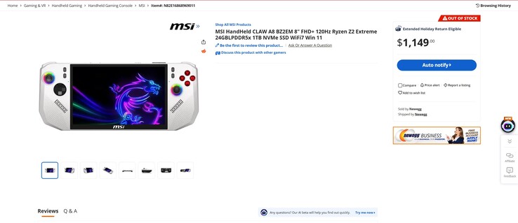 A listagem (Fonte da imagem: Newegg)