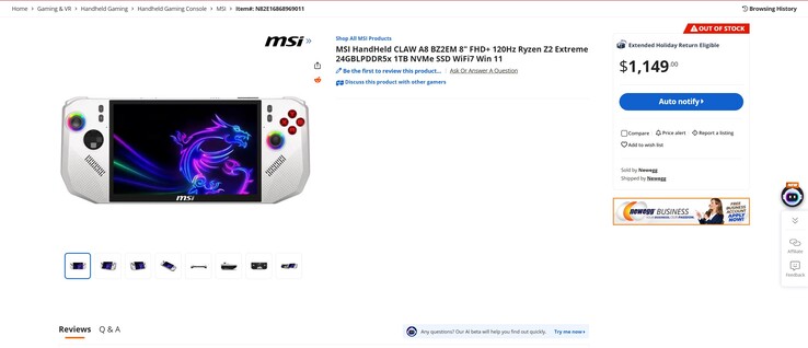 A listagem (Fonte da imagem: Newegg)