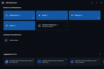 Tela inicial do Dell Optimizer. A detecção de presença não é compatível com a série Latitude 3000