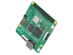 O Raspberry Pi Compute Module 0 conectado à sua placa de E/S oficial. (Fonte da imagem: via ITHome &amp;amp; OpenEmbed)