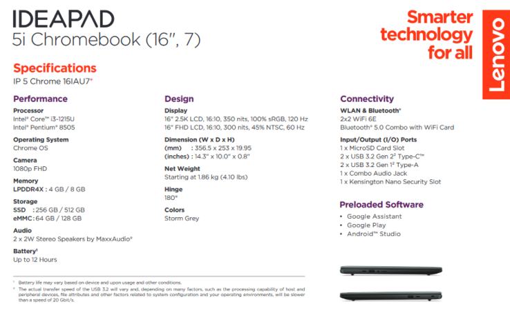 Lenovo IdeaPad 5i Chromebook especificações (imagem via Lenovo)