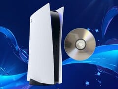 Console PS5 exibido com um disco físico de jogo
