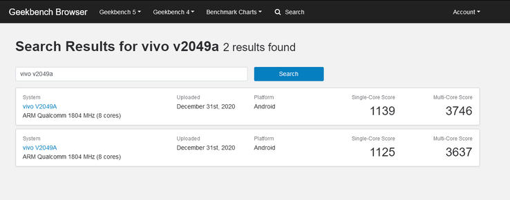 O "iQOO 7" apareceu duas vezes no Geekbench 5 até o momento. (Fonte: Geekbench)