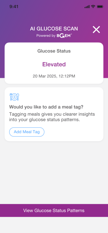 Nenhum valor exato de glicose no sangue é mostrado