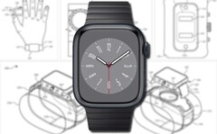 O relógio Apple da patente vem com uma caixa destacável para maior funcionalidade. (Fonte da imagem: Apple (Watch Series 8)/USPTO - editado)
