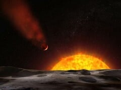 Ilustração de um artista mostrando um exoplaneta se dirigindo em direção à sua estrela.