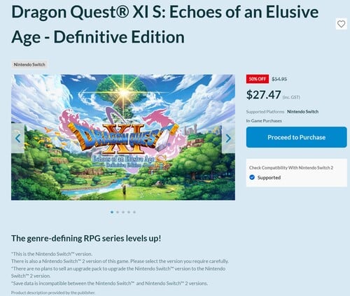 Avisos de isenção de responsabilidade para Dragon Quest XI S: Echoes of an Elusive Age - Definitive Edition versão Switch