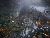 Uma imagem mostrando uma cidade em Frostpunk 2, agora com 50% de desconto no Steam.