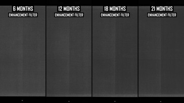 Resultados do teste de queima do monitor OLED para jogos de longo prazo (alterado digitalmente para maior clareza). (Fonte da imagem: Monitors Unboxed no YouTube)