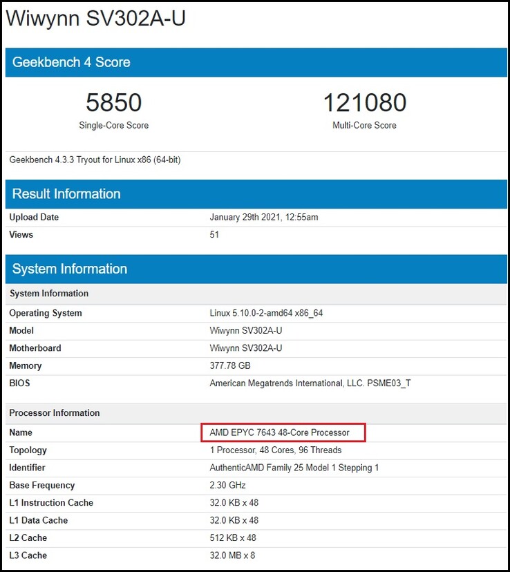 EPYC 7643. (Fonte de imagem: Geekbench)