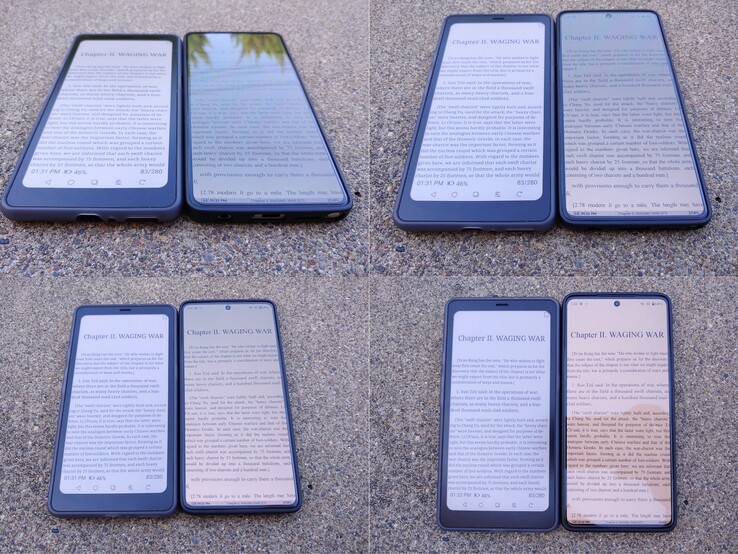 Kaleido vs OLED (~550 nits). Luz solar da tarde com sombra.