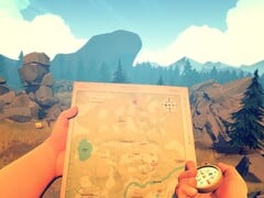Uma imagem mostrando um mapa em Firewatch, agora com 80% de desconto na Steam.