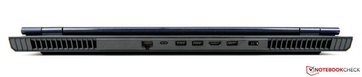 Voltar: Ethernet (RJ-45), USB-C 3.2 Gen 2, 2x USB-A 3.2 Gen 1, HDMI, USB-A 3.2 Gen 1, adaptador AC