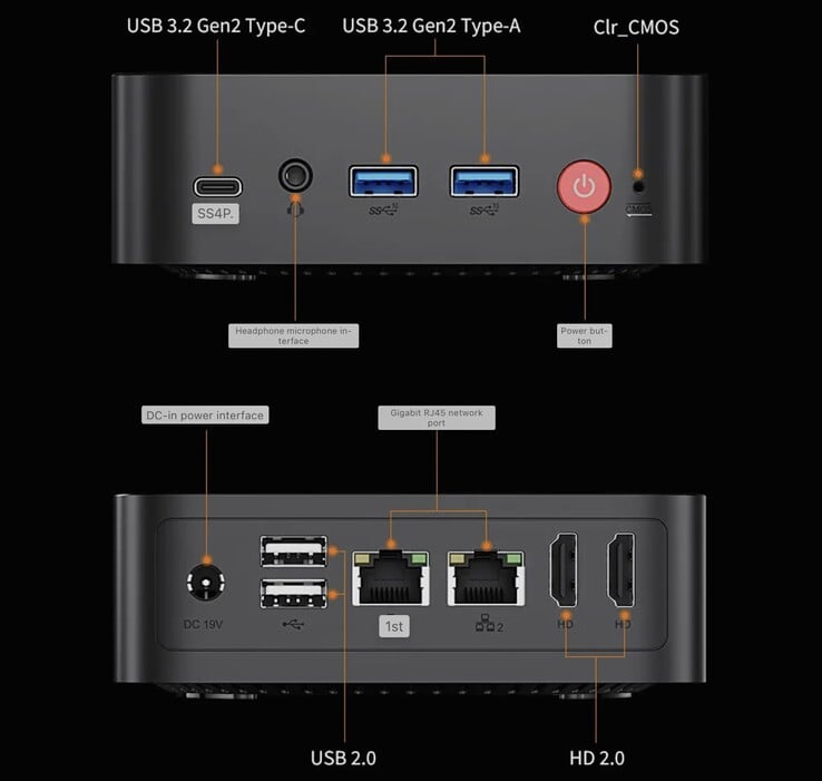 O mini PC acessível Peladn Wi-8 apresenta uma boa variedade de portas. (Fonte da imagem: ITHome)