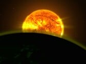 Ilustração artística mostrando o Sol e a Terra.