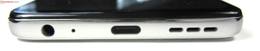 Parte inferior: 3.conector de áudio de 5 mm, microfone, USB-C 2.0, alto-falante