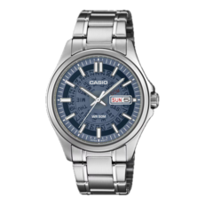 Casio MTP-E740-2A1V com mostrador translúcido azul-marinho.