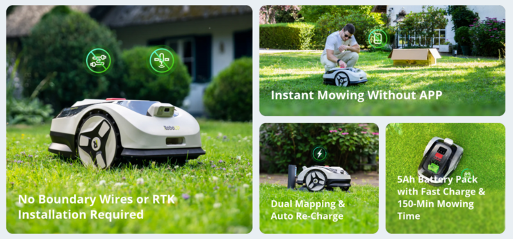 Alguns dos recursos do RoboUP Raccoon 2 SE Robot Mower. (Fonte da imagem: RoboUP)