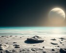 Uma imagem mostrando um oceano e um planeta no espaço. (Fonte da imagem: Kyraxys - Pixabay)