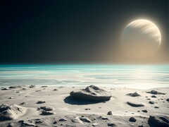 Uma imagem mostrando um oceano e um planeta no espaço. (Fonte da imagem: Kyraxys - Pixabay)