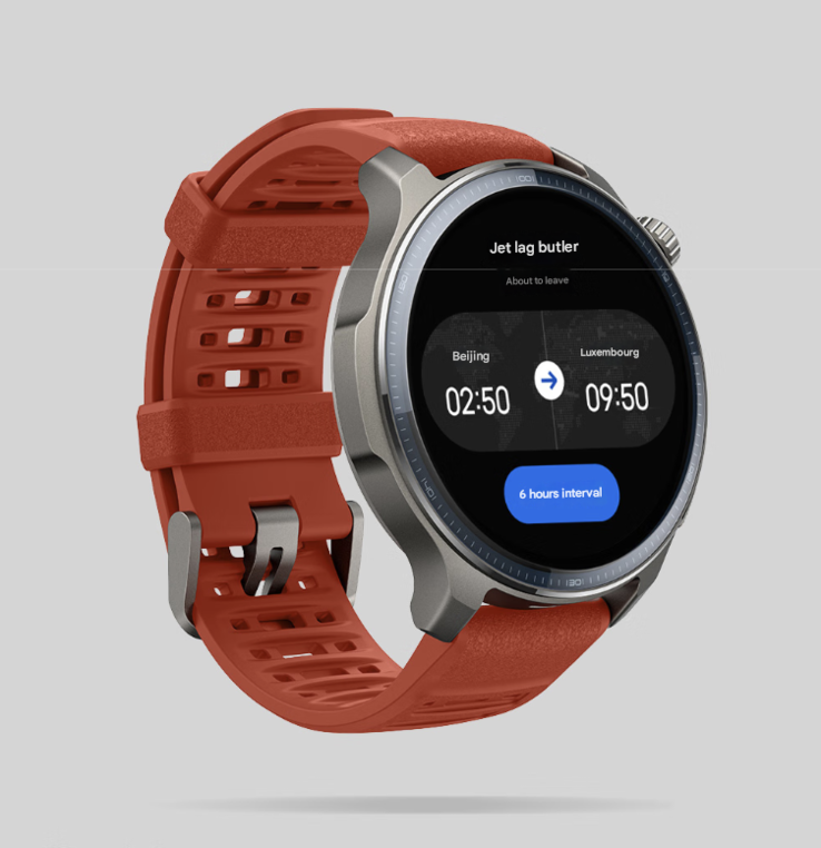 O Zepp OS 5 apresenta o recurso Jet Lag Manager, exibido no smartwatch Balance 2. (Fonte da imagem: Amazfit, tradução automática)