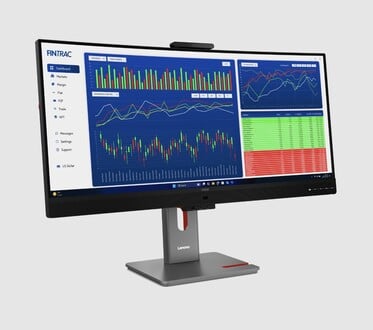 Parte frontal do monitor ultra-amplo IPS Lenovo P34WD.