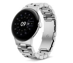 O Pixel Watch 2 com uma das pulseiras de metal oficiais do Google. (Fonte da imagem: @evleaks)