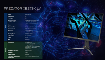 Scheda tecnica di Acer Predator XB273K LV (immagine via Acer)