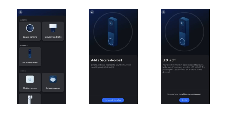 A campainha Philips Hue Secure foi flagrada no aplicativo da marca. (Fonte da imagem: aplicativo Philips Hue)
