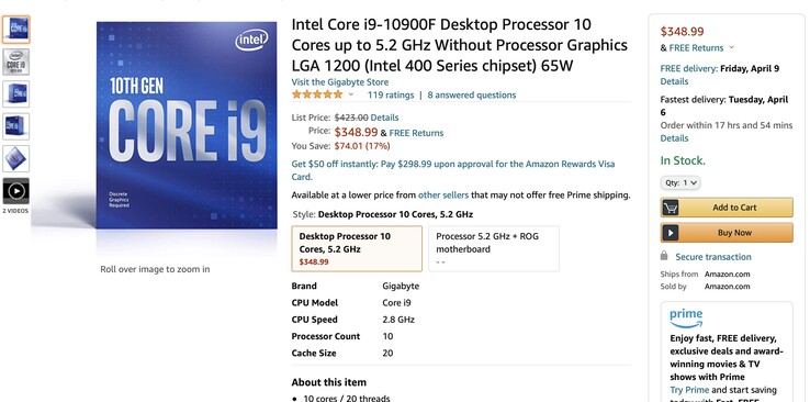 O Intel Core i9-10900F é um bom negócio agora mesmo no site amazon.com