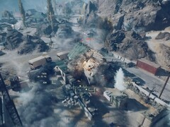 Um helicóptero de ataque atirando e destruindo um prédio em Battlefield 6. (Fonte da imagem: Battlefield no YouTube, captura de tela)