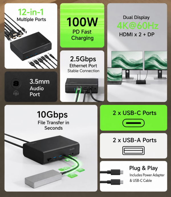 Destaques da base Belkin 12 em 1 (tradução automática)