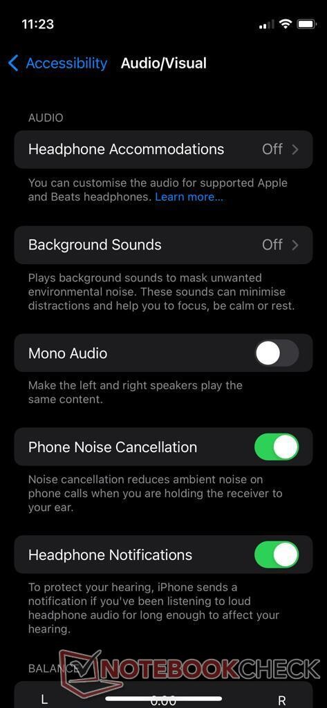 cancelamento de ruído de telefone" em um iPhone 12 mini. (Fonte de imagem: NotebookCheck)