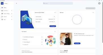 Tela inicial do Lenovo Vantage