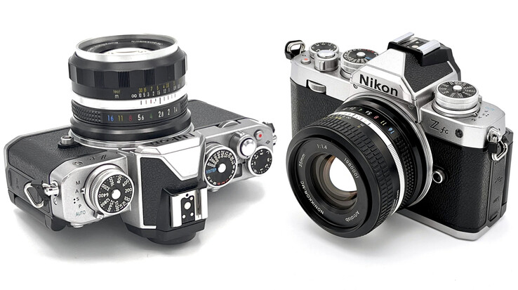 A NONIKKOR-MC 35 mm F1.4 nas versões dos anos 1960 (esquerda) e 1980 acoplada à Nikon Z fc. (Fonte da imagem: ArtraLab)
