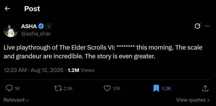 Asha Sharma jogou The Elder Scrolls VI