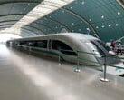 Os trens maglev comerciais atuais, como o maglev de Xangai retratado aqui, operam a velocidades máximas de 186 a 268 mph.