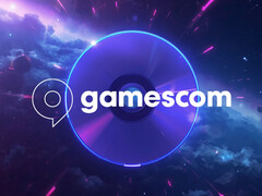 Logotipo da Gamescom exibido sobre um disco do PS5